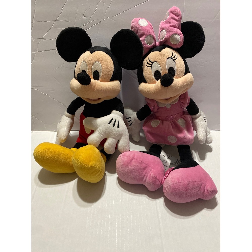 Disney Mickey and Minnie Mouse Plush Stuffed Toy Set Pink Polka Dot 18 Inches